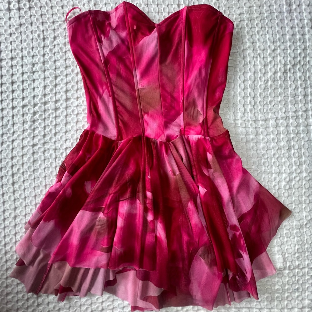Madrag Women’s Strapless Pink Floral Fit-and-Flare Dress